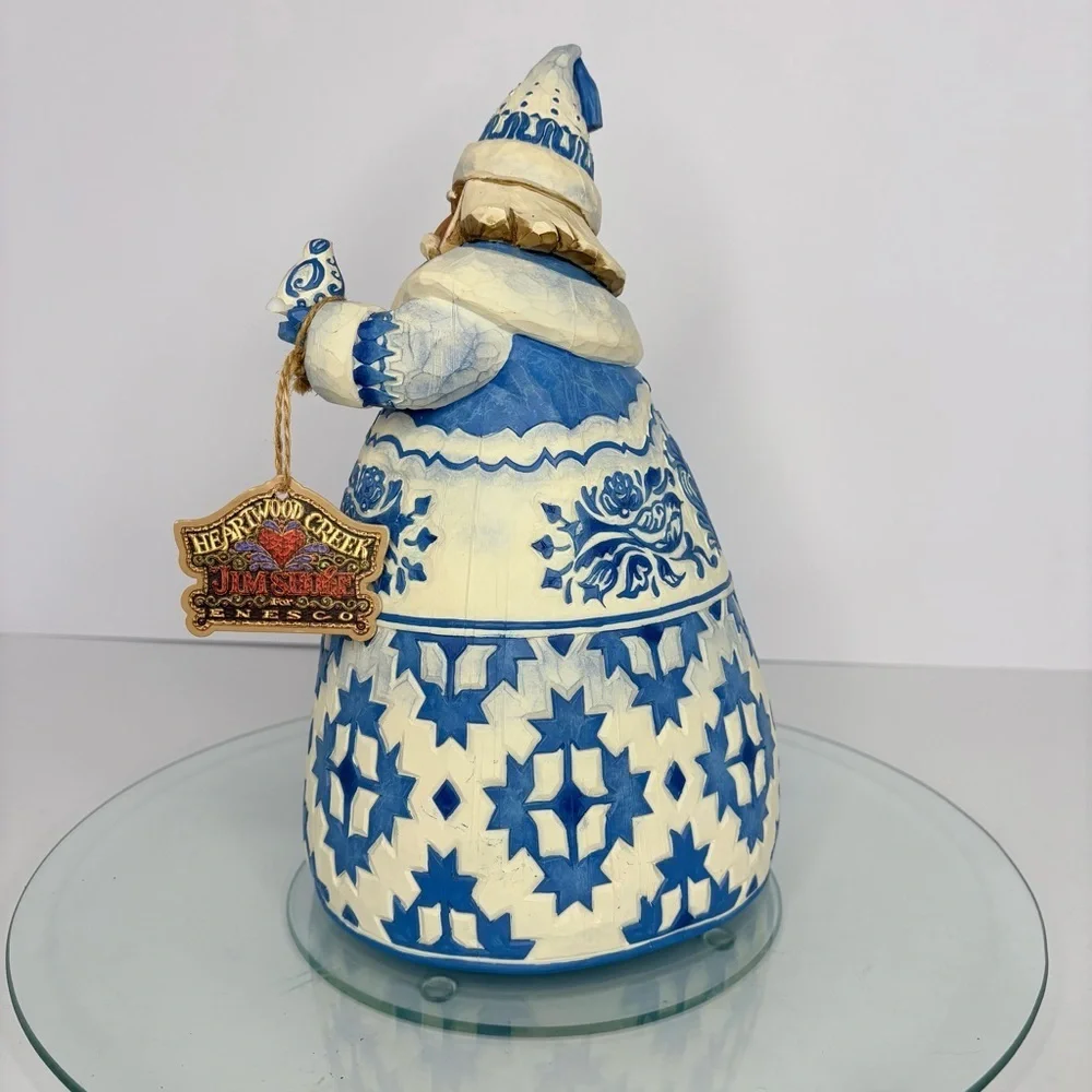 Jim Shore Heartwood Creek Blue Quilt Santa Figurine 11.5” 2004 Enesco Tags